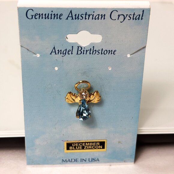 Blue Zircon and rhinestone Guardian Angel Pendant Tie Tack Pin Vtg NWOT - Picture 2 of 6
